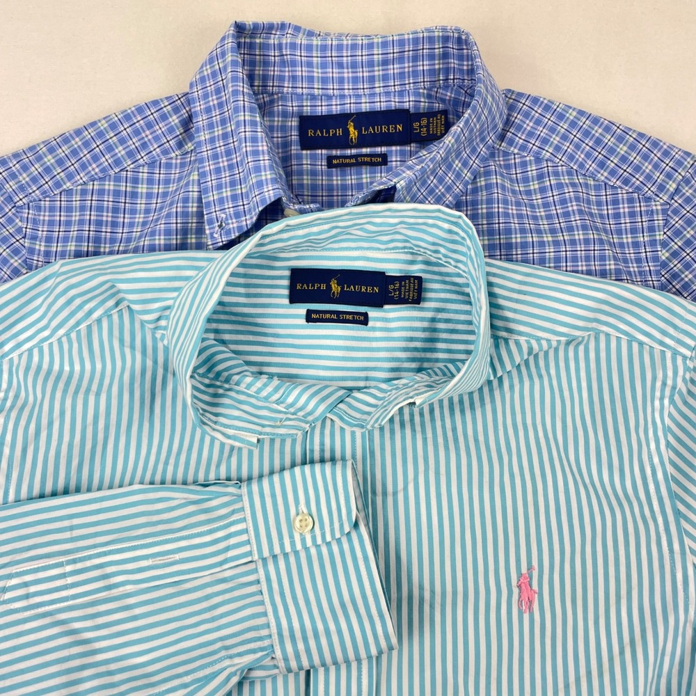 Ralph Lauren Boy Natural Stretch Button Down Shirt Lot 2  L 14-16
